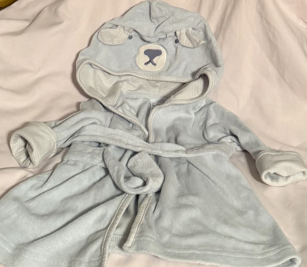 Carter’s Infant Baby Boys’ Blue Hooded Baby Bear Terry Robe Bathrobe 0-9m